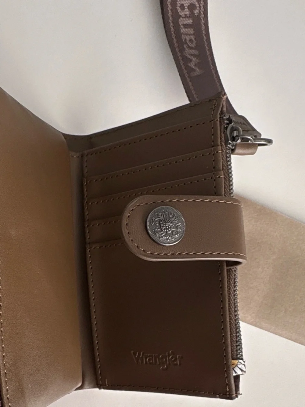 Wrangler Brown Daisy Wristlet Wallet with Yellow & White Accents